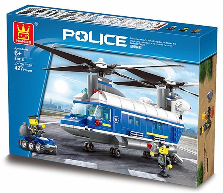 Police Helicopter Transporter Building Blocks Bricks-Wange 