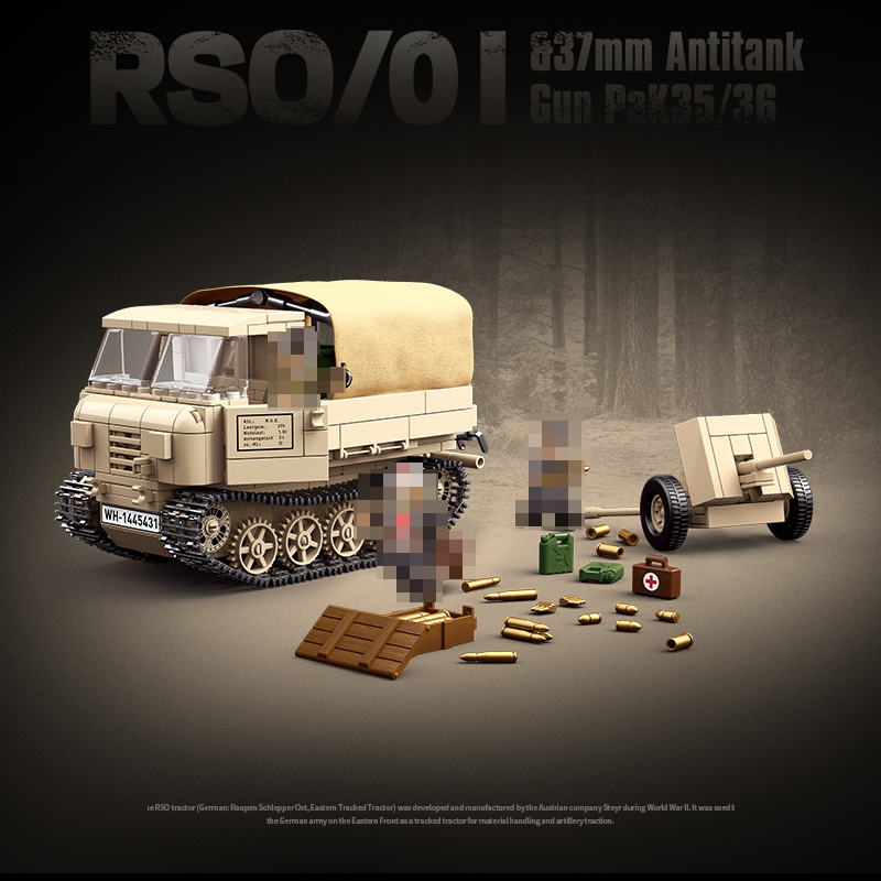 Quanguan 100250 WWII German RSO01 Tractor 37mm Anti Tank 2 - WANGE Block